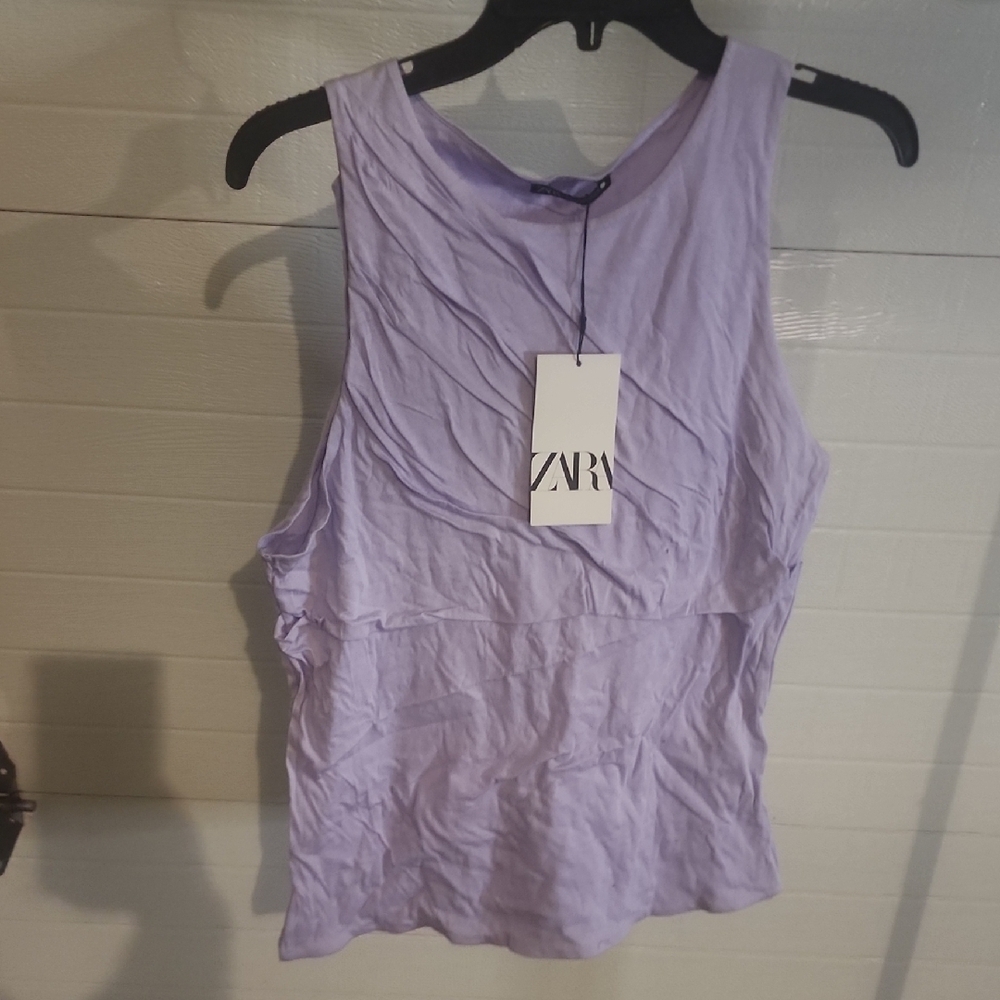 Zara Women's Light Purple Ruched Sleeveless Top Size L